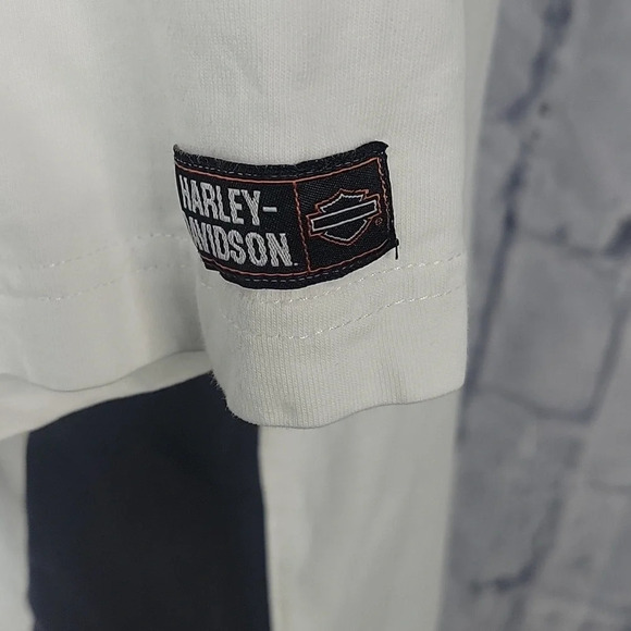 HARLEY DAVIDSON Black and White 3 Button Polo Men's Shirt Chest 46" Length 28" - Picture 6 of 10